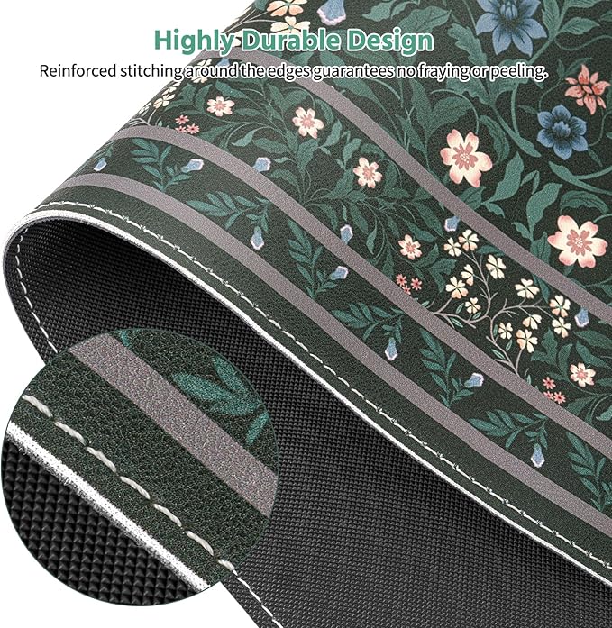 MOSISO Large Mouse Pad Gaming Mousepad, 35.43 x 15.74 inches Vintage Floral Cluster PU Leather Mousepad with Anti-Slip Base&Stitched Edges, Keyboard Pad Mouse Mat for Desktop/Office/Home, Green