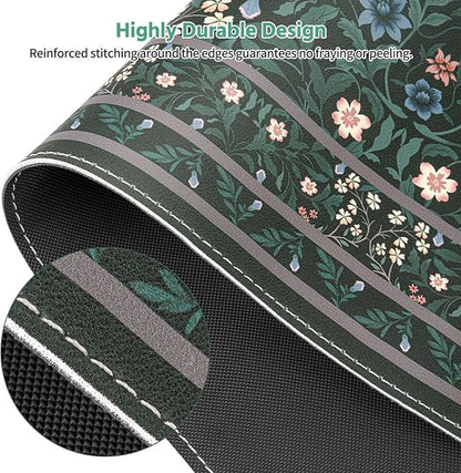 MOSISO Large Mouse Pad Gaming Mousepad, 35.43 x 15.74 inches Vintage Floral Cluster PU Leather Mousepad with Anti-Slip Base&Stitched Edges, Keyboard Pad Mouse Mat for Desktop/Office/Home, Green