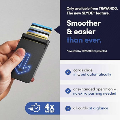 TRAVANDO SLYDE Aluminum Card Holder - RFID Blocking Slim Wallet for Men with Money Clip – Holds Up to 6 Cards – RFID Protected Credit Card Mens Wallet (5-6 Cards)