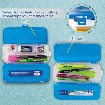 BAZIC PRODUCTS Plastic Pencil Case, Double Deck Utility Storage Box, Multi Purpose Organizer & Supply Holder, Transparent Box Design, Assorted Color, Ideal for School, Office & Craft Use, 144-Packs