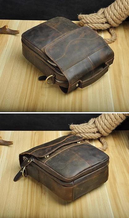 Le'aokuu Mens Genuine Leather Small Messenger Shoulder Satchel Phone Pouch Belt Waist Bag Pack