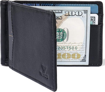 YBONNE Mens Slim Wallet with Money Clip Front Pocket RFID Blocking Thin Bifold Leather Card Holder Minimalist Mini Billfold