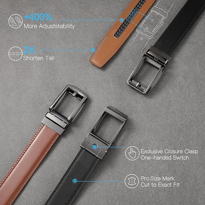 SENDEFN Men's Leather Dress Casual Belt 1 3/8" Automatic Adjustable Click Buckle Belts with Gift Box