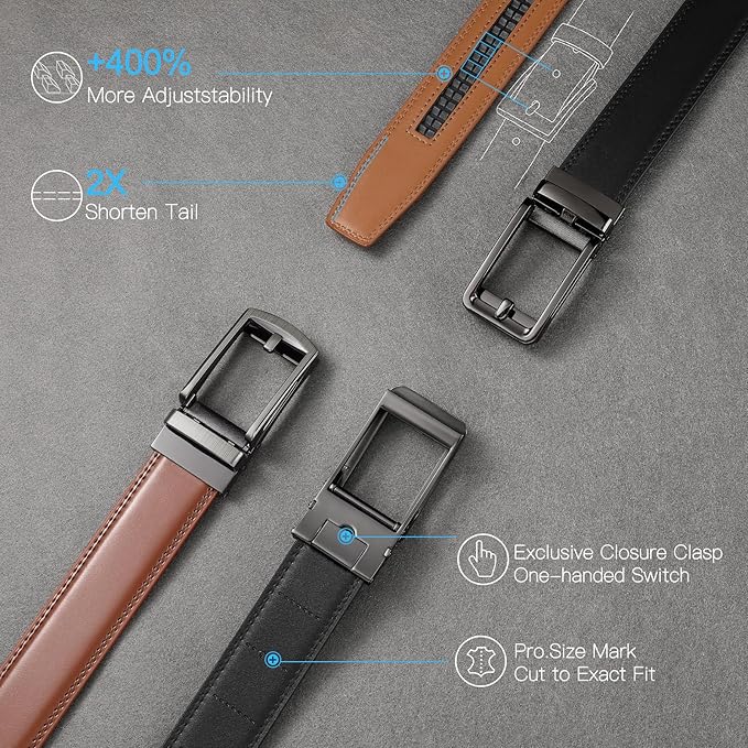 SENDEFN Men's Leather Dress Casual Belt 1 3/8" Automatic Adjustable Click Buckle Belts with Gift Box