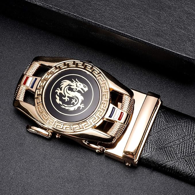 Dubulle Designer Mens Belts, Sliding Automatic Buckle Ratchet Dress Belt TOP Genuine Leather Strap Gifts