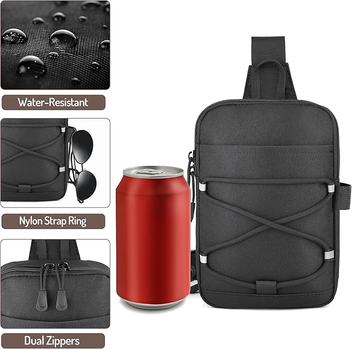 MOZETO Mini Sling Bag, Mens Travel Hidden Anti-theft Pocket Small Crossbody Bag, Water Resistant Phone Holder Casual Utility Chest Side Pack | Anti-Theft, Credit Card Slot, Lightweight, Water Resistant, Detachable Strap