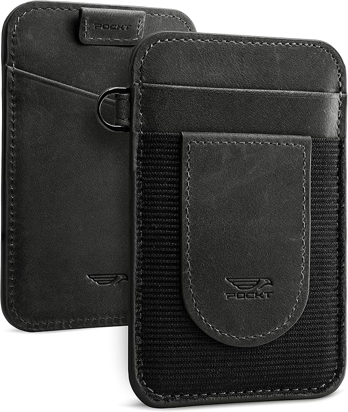 POCKT Card Holder Wallet For Men and Women - Slim Minimalist Front Pocket Wallet Elastic Credit Card Holder Genuine Leather RFID Blocking Card Case Wallets