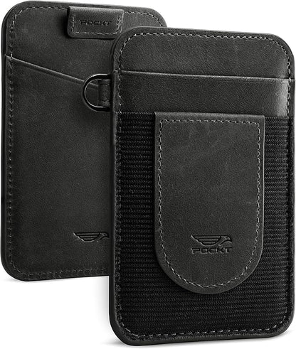 POCKT Card Holder Wallet For Men and Women - Slim Minimalist Front Pocket Wallet Elastic Credit Card Holder Genuine Leather RFID Blocking Card Case Wallets