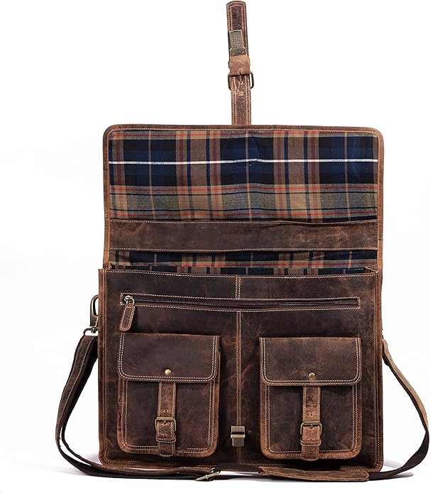 Leather briefcase 18 inch laptop messenger bag for men and women best satchel office bag
