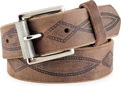 F&L CLASSIC Men's full Grain Vintage Distressed leather Belt,easy to change Roller buckle,1.5" Wide,USA,