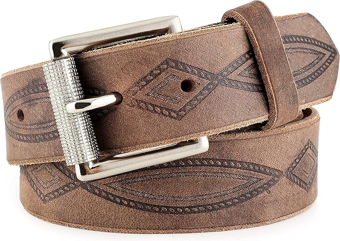 F&L CLASSIC Men's full Grain Vintage Distressed leather Belt,easy to change Roller buckle,1.5" Wide,USA,