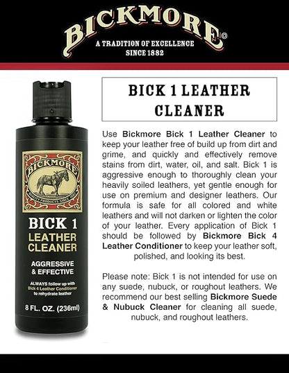 Leather Boot Care Kit - Bick 1 Cleaner, Bick 4 Conditioner, Gard-More Water Repellent Spray & Cloth - Made in USA - Shoe Care Set for Cowboy Boots, Work Boots, Furniture, Bags, Purses, Jackets, & Tack