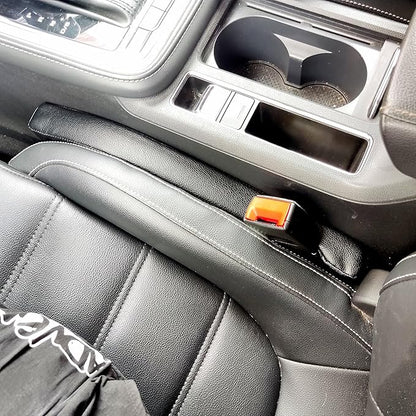 Leather Car Seat Gap Filler, 2 Pack No-Drop Seat Guard Universal Gap Stopper/Catcher to Fill The Gap Between Seat and Console Black Car Crevice Blocker Space Pad