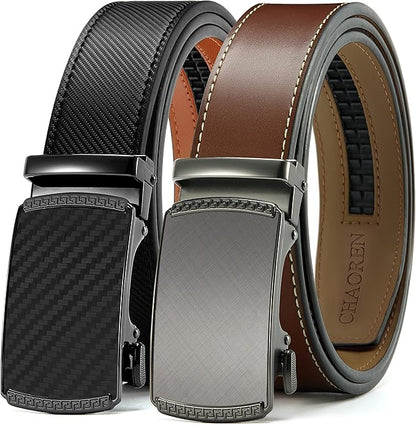 CHAOREN Mens Belt Leather Ratchet Belt 2 Pack - Customizable Fit, Effortless Style (35mm)