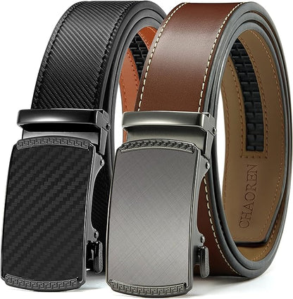 CHAOREN Mens Belt Leather Ratchet Belt 2 Pack - Customizable Fit, Effortless Style (35mm)