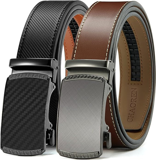 CHAOREN Mens Belt Leather Ratchet Belt 2 Pack - Customizable Fit, Effortless Style (35mm)
