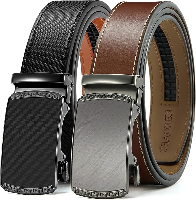 CHAOREN Mens Belt Leather Ratchet Belt 2 Pack - Customizable Fit, Effortless Style (35mm)