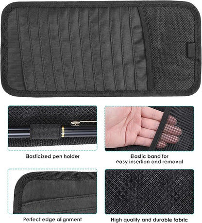 Trinkrittey Car CD Case Holder, Vehicle Sun Visor Organizer DVD Vehicle Visor Storage Organizer with 12 DVD Storage Sleeves, 1 Mesh Pocket, 1 Pen Holder and Elastic Strap