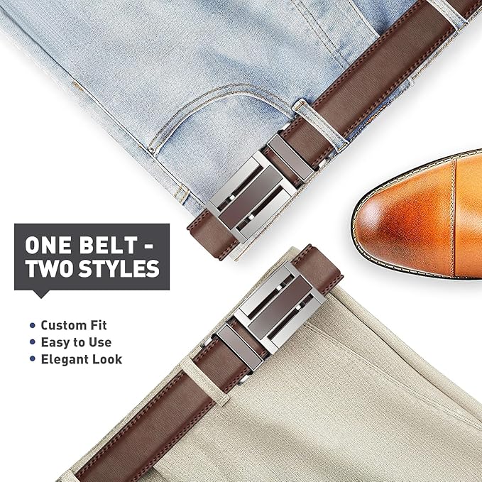 Men's Belt, Leather Ratchet Belt For Men's Dress 3.0cm,1 1/8" Size Adjusted Automatic Buckle