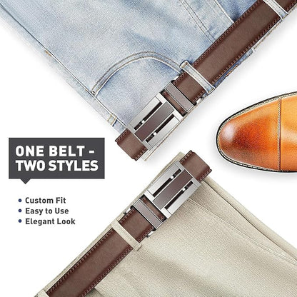 Men's Belt, Leather Ratchet Belt For Men's Dress 3.0cm,1 1/8" Size Adjusted Automatic Buckle