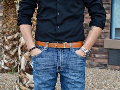 Tonywell Mens Leather Ratchet Belts with Click Buckle Perfect Fit Dress Belt 30mm Wide