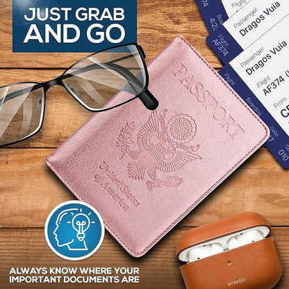 Ciana Passport Holder for Travel – PU Leather Passport Cover and Card Holder for Men & Women – Slim Passport Holder with Card Protector Slot, Travel Must Haves (Rose Gold)