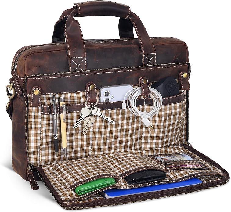 Oak Leathers Leather Messenger Bag for Men and Women - Laptop Briefcase Bag For College, Office, Adjustable Shoulder Strap