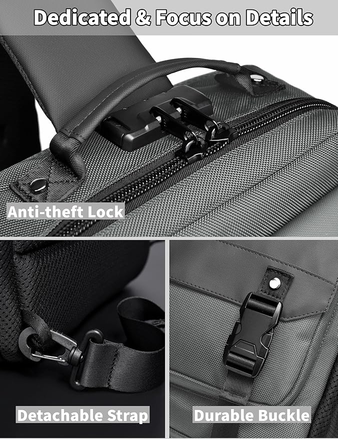 BASICPOWER Laptop Sling Bag for Men Women, Sling Backpack Crossbody Bag Fits 14 inch Computer with USB Port Anti-theft