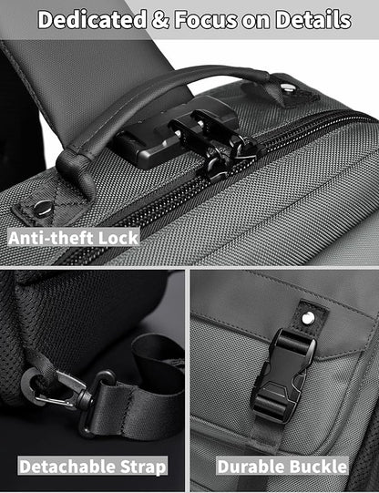 BASICPOWER Laptop Sling Bag for Men Women, Sling Backpack Crossbody Bag Fits 14 inch Computer with USB Port Anti-theft