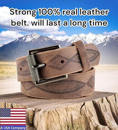F&L CLASSIC Men's full Grain Vintage Distressed leather Belt,easy to change Roller buckle,1.5" Wide,USA,