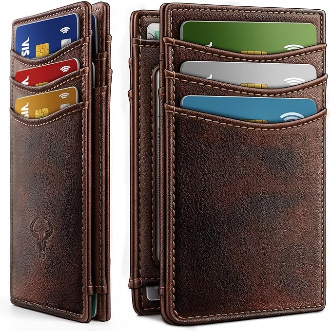 BULLIANT Slim Wallet For Men 12Cards,Magnetic Flip Build-in Money Clip Airtag Compatible-RFID Blocking