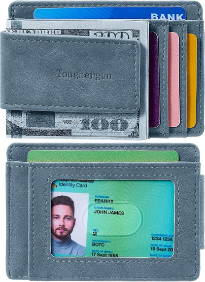 Toughergun Slim Wallet for Men RFID Blocking Money Clip, Minimalist Front Pocket Credit Card Holder, Magnetic Thin Mens Wallets with ID Window