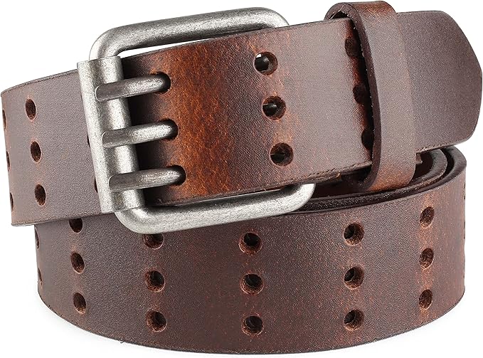 F&L CLASSIC Men's Genuine full grain leather belt heavy duty, work or casual belts for jeans, triple Prong buckle,1.5” wide,