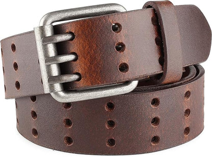 F&L CLASSIC Men's Genuine full grain leather belt heavy duty, work or casual belts for jeans, triple Prong buckle,1.5” wide,