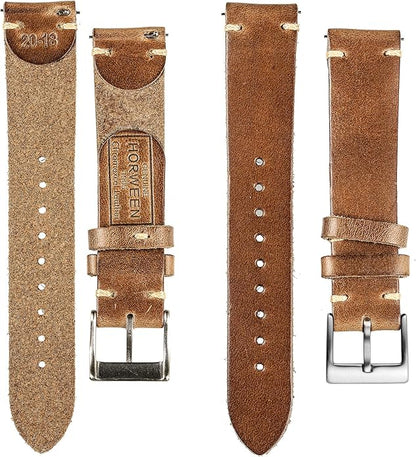 hemsut h Leather Watch Bands for Men, Horween Quick Release Leather Watch Strap Vintage Watch Replacement Wrap of 18mm, 20mm, 22mm
