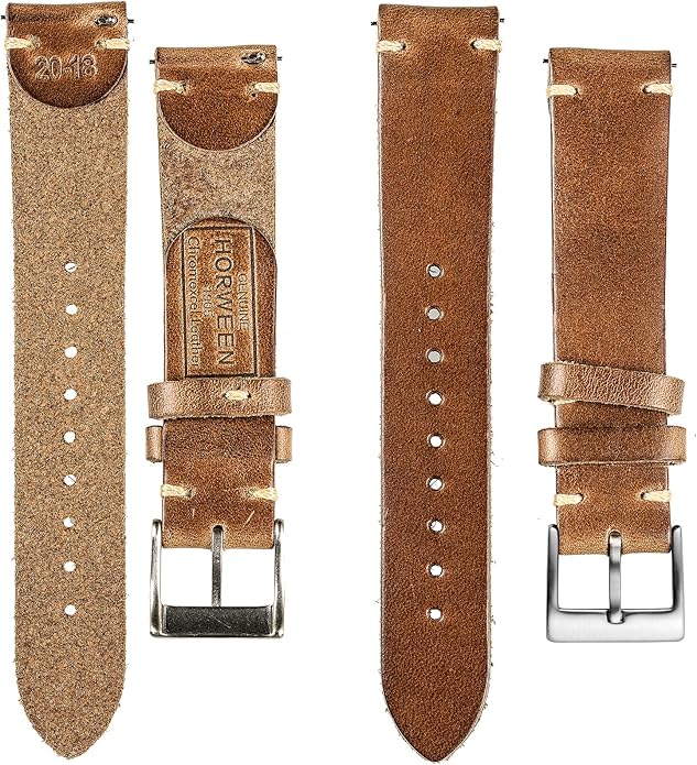 hemsut h Leather Watch Bands for Men, Horween Quick Release Leather Watch Strap Vintage Watch Replacement Wrap of 18mm, 20mm, 22mm