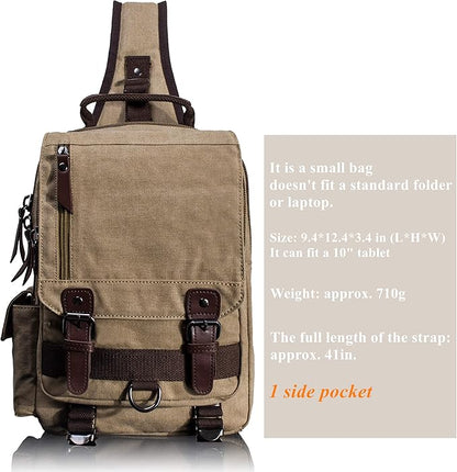 Leaper Retro Crossbody Bag Sling Bag Canvas Messenger Bag for Men Women Shoulder Bag Crossbody Handbags Satchel Travel Bag