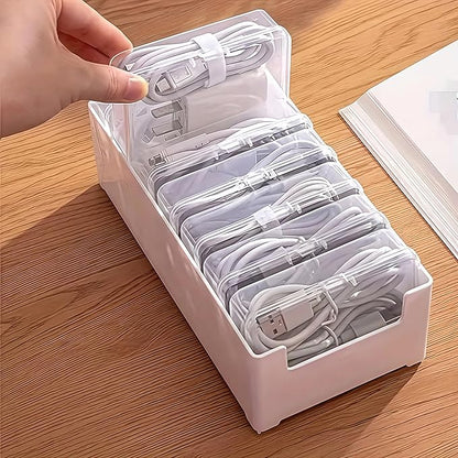 7 Box Cable Organizer Storage Box, Desktop Cable Management with Switch, Power Cord Organizer for Office,Home,Desk Accessories Storage Stationery Supplies and Accessories（Clear