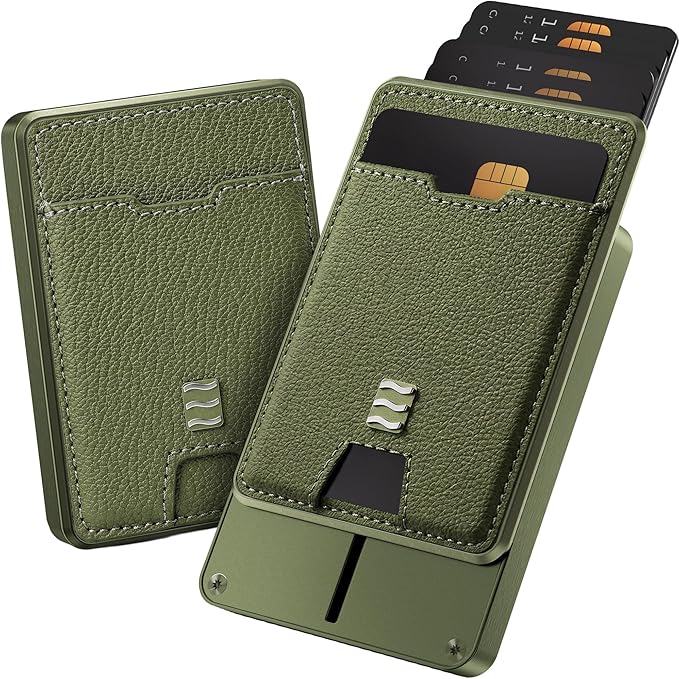 VENICE RFID Blocking Wallet, Minimalist Card Holder with Quick Access, Vegan Leather & Brushed Aluminum, Gift-Ready Packaging (Royal Green)
