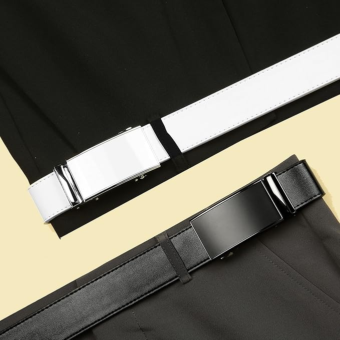 2 Pack Ratchet Belt 1 3/8", Mens leather Dress Belt in Gift Set Size 28"-62" Adjustable waist Trim to Fit
