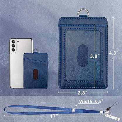 PU Leather ID Badge Holder, Life-Mate ID Badge Holder with 2 Thumb Slide Slots 1 Diagonal Slots Nylon Lanyard for ID Credit Card Business Card in Blue (1 Pack)