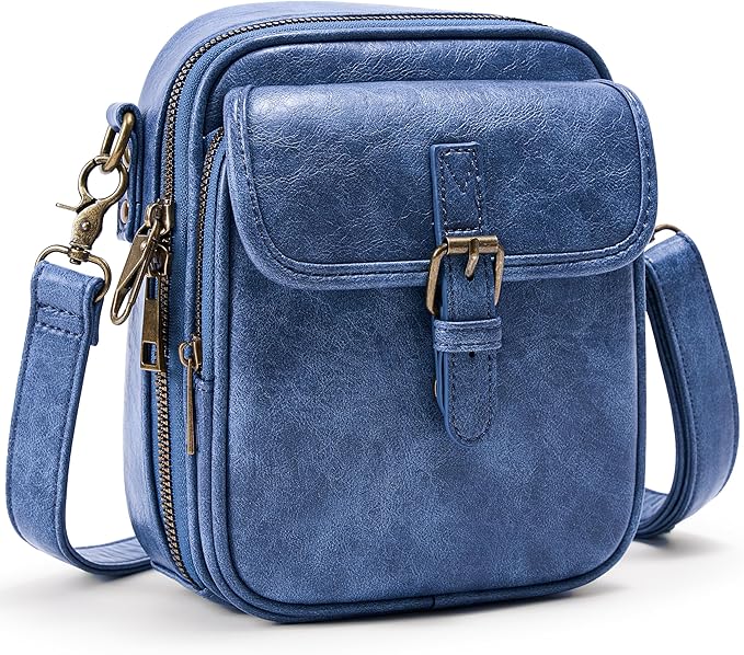 Small Messenger Bag Vegan Leather Crossbody Bag for Women Men, Vintage Cross Body Shoulder Purse with Card Slots
