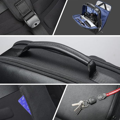 BOPai Business Smart 15.6 Inch Laptop Backpack Convertible Expandable Anti-Theft USB Charging Multi-Functional Travel Professional Work Office Men Commuter Large Black With Bottle Holder Waterproof