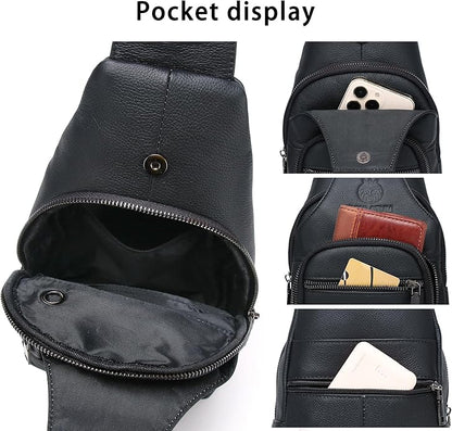 LUKZIJAES Genuine Leather Sling Bag for Men