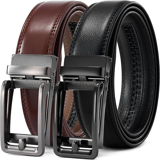 28"-68" Men's Leather Ratchet Dress Belt Big And Tall With Automatic Buckle