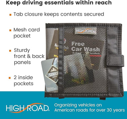 High Road Car Registration and Insurance Card Holder for Sun Visor, Glove Box or Console with 2 Clear Hidden Car Document Pockets and Front Mesh Card Pocket