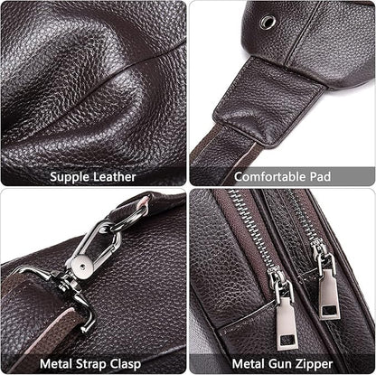 NIUCUNZH Crocodile Leather Sling Bag with Leather Strap, 3 Zipper Crossbody Shoulder Bags for Travel Hike Everyday Carry