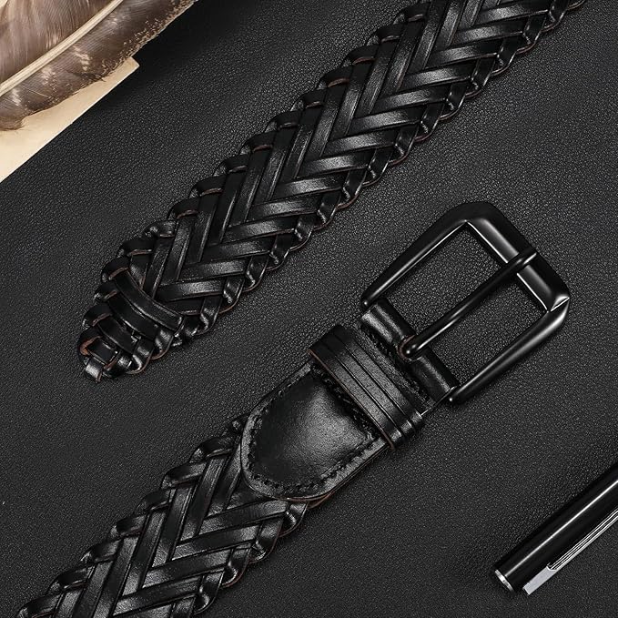Braided Leather Belt for Men Adjustable Woven Golf Belt for Causal Shorts Pants Jeans 1.4'' Width