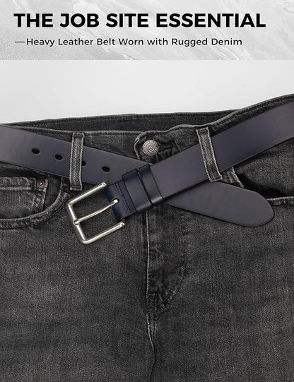 Mens Heavy Duty Full Grain Leather Belt - 1 1/2 Italian Genuine Leather with Sturdy Buckle for Jeans Casual Pants