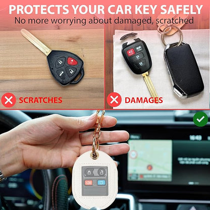 Leather Car Key Fob Cover Sleeve Holder for Broken Keys – Smart Remote Protector Case with Keychain for Men & Women